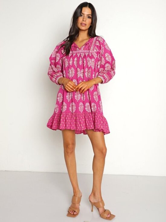 Cleobella Dresses & Skirts - Cleobella Magdalena Mini Dress in Pink Block Print Size Large